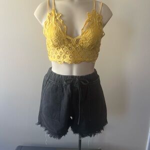 Washed Black Denim Drawstring Shorts